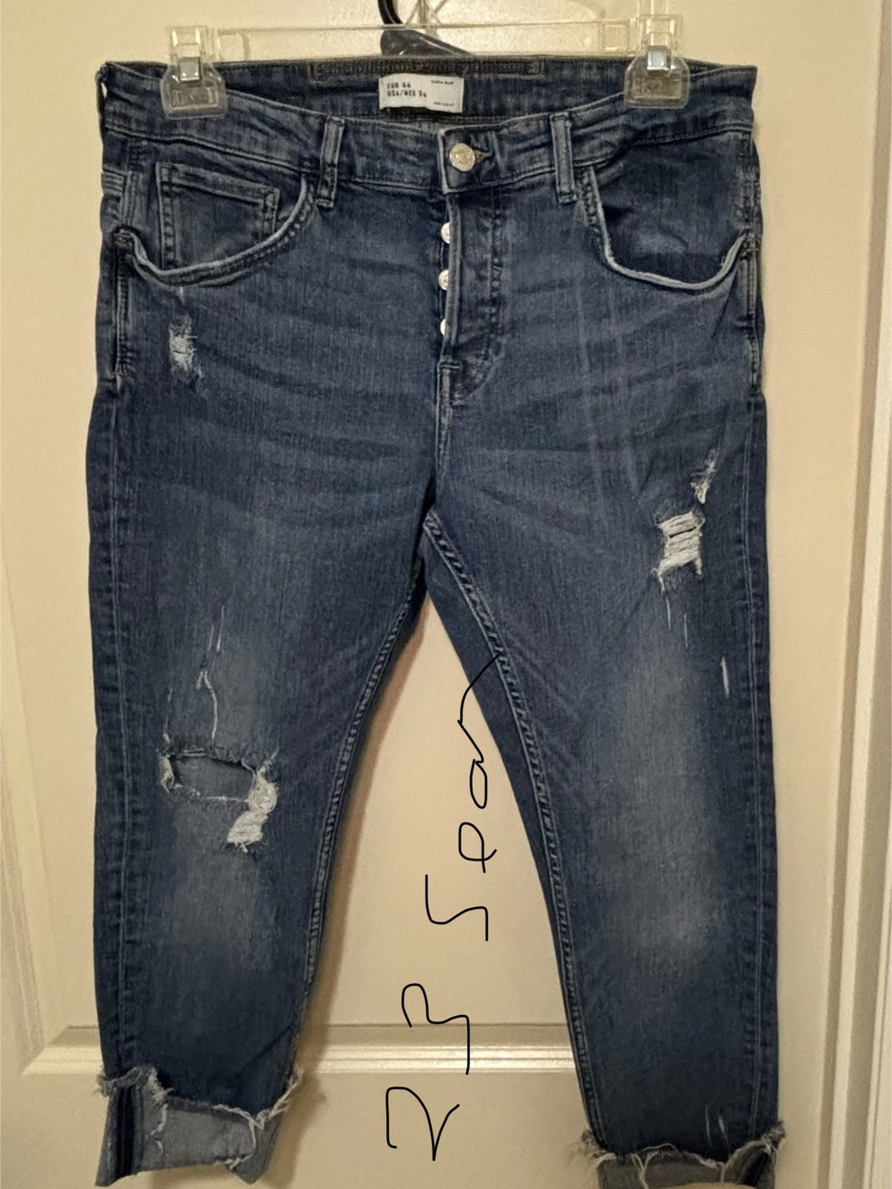 Zara Medium Blue Distressed Cropped Jeans